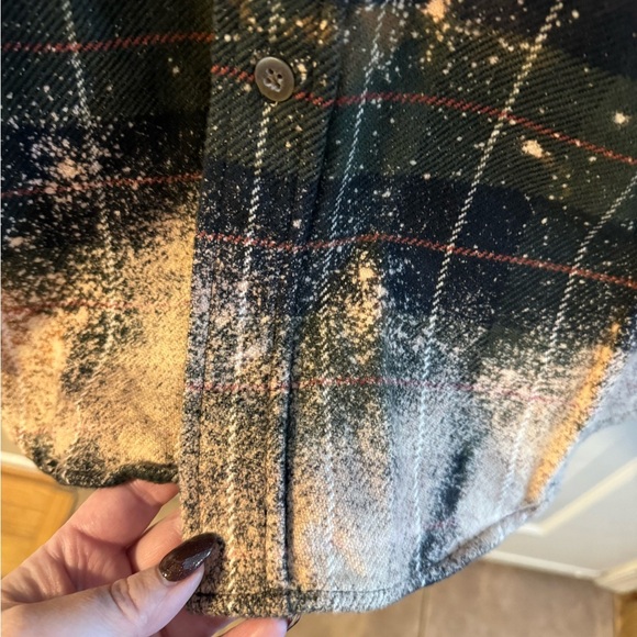 Upcycled Distressed Flannel Shirt Roadrunner Handcraftedl Bleached LG 100% Cottn - Picture 5 of 14